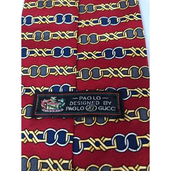 Paolo Gucci Red Horsebits Pattern High End 100% Italian Silk Classic Neck Tie - Picture 3 of 4